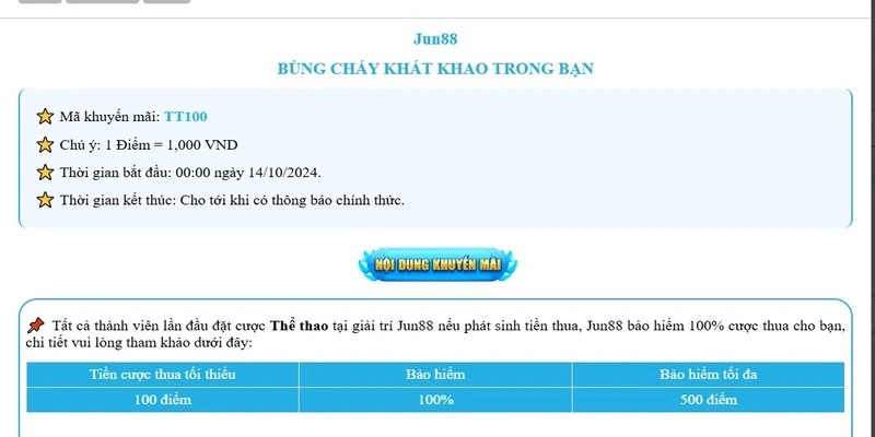 Khuyến Mãi 3 Khuyến mãi Jun88 bảo hiểm phiếu cược đầu tay